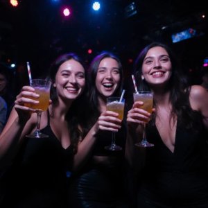 בנות נהנות בבר קוקטיילים של קוקטייל ארט